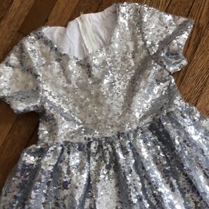 FULL silver sequin girls dress medium 5-6 SUPER SPARKLE